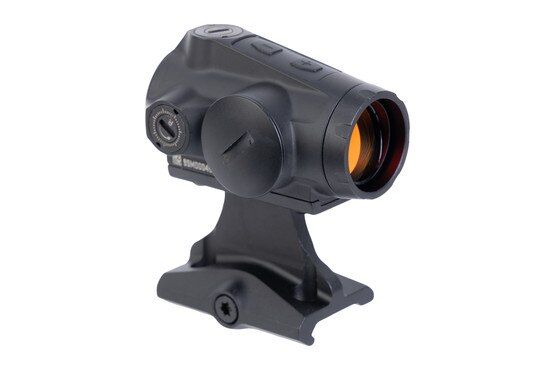 Multi-reticle red dot optic with tall mount, black.